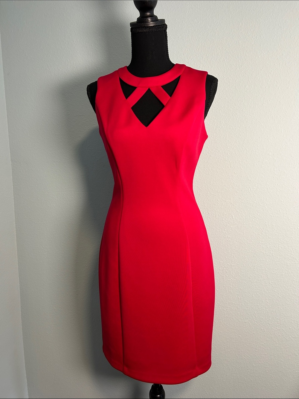 GUESS Red Sleeveless Sheath Dress with Crisscross Neckline